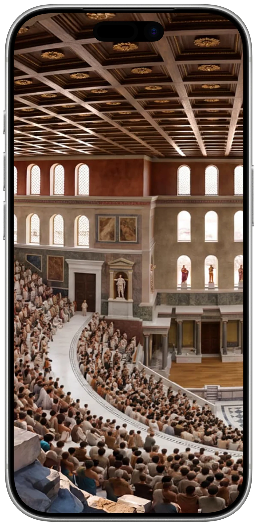 Phone showing a TimeLens reconstruction of the Odeon of Herodes Atticus in Athens
